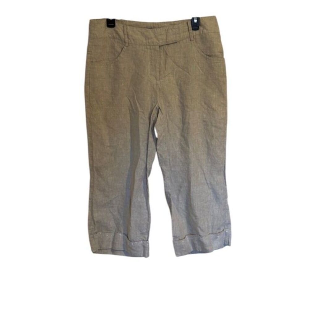 Willi Smith 100% Linen Capris Lightweight Wide-Leg Embellished Cuffed Pants 10